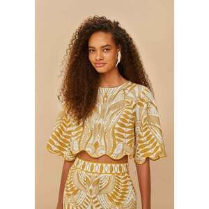 FARM Rio Off-White Lace Nature Euroflax™ Premium Linen Blouse Size MOFF-WHITE /